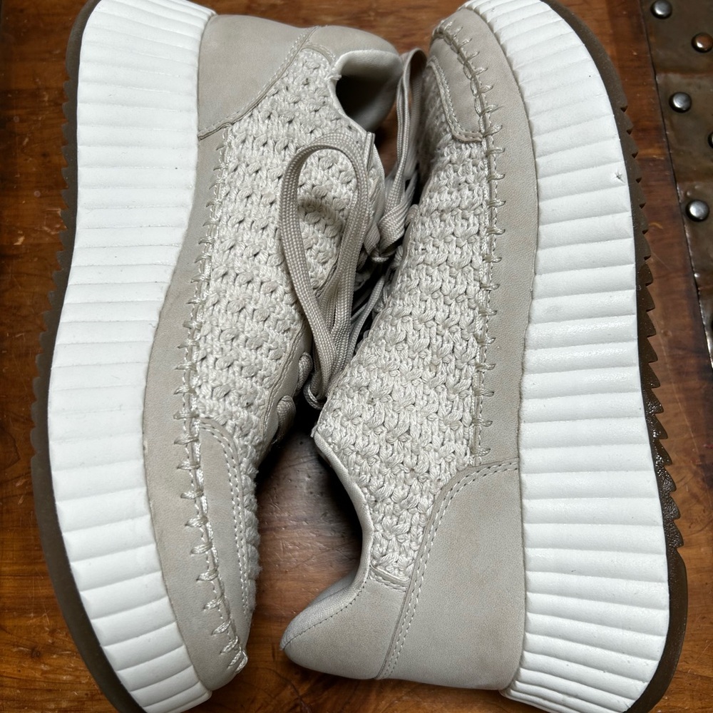 DV by Dolce Vita Crocheted Beige and White Sneakers